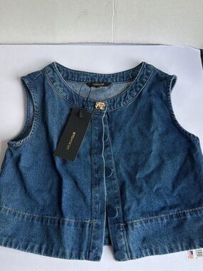 Girls' Denim Vest in Blue with Gold Button - Sandro